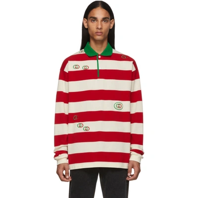 Gucci Interlocking-g Embroidered Cotton Polo Sweater In Red
