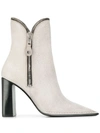 Alexander Wang Lane Block-heel Leather Zip Booties, White In Grey