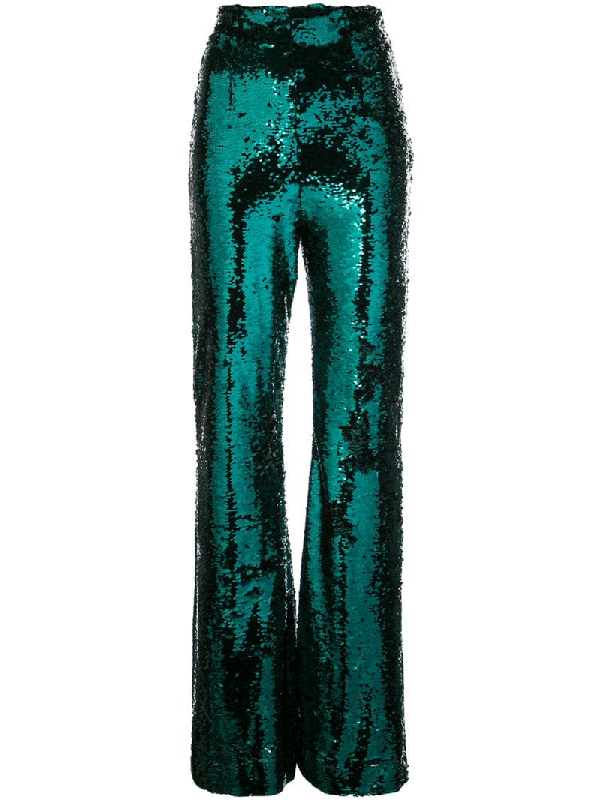 16arlington Newman Flared Sequin-embellished Trousers In Green | ModeSens