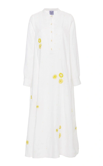 Thierry Colson Victoria Embroidered Linen Midi Dress In White