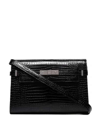 Saint Laurent Manhattan Croc-effect Shoulder Bag In Black