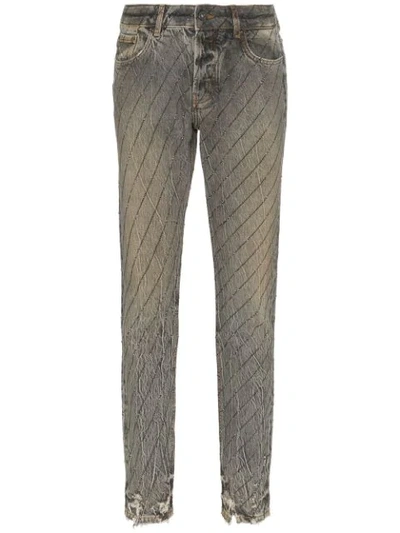 Filles À Papa Crystal-stripe Distressed Jeans In Grey