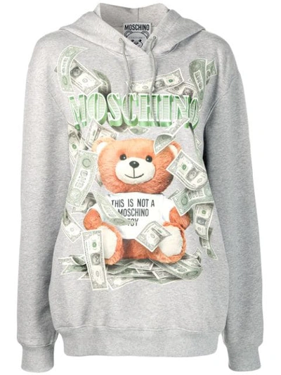 Moschino Teddy Bear Print Hooded Sweater In Grey