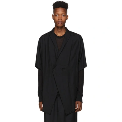 Julius Oversized Double-breasted Shirt In Black