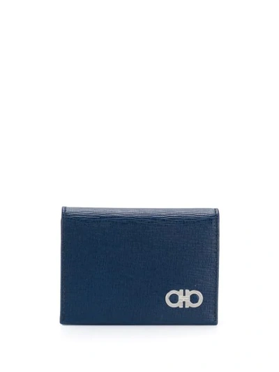 Ferragamo Double Gancio Bi-fold Wallet In Blue