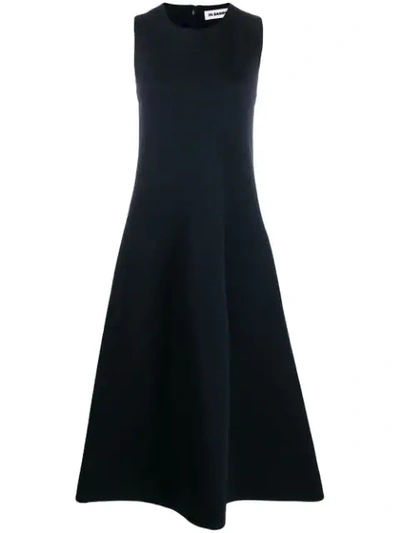 Jil Sander Asymmetric Pleated Sleeveless Dress In Blue