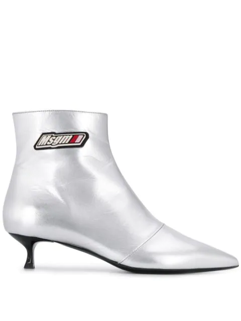 silver kitten heel boots