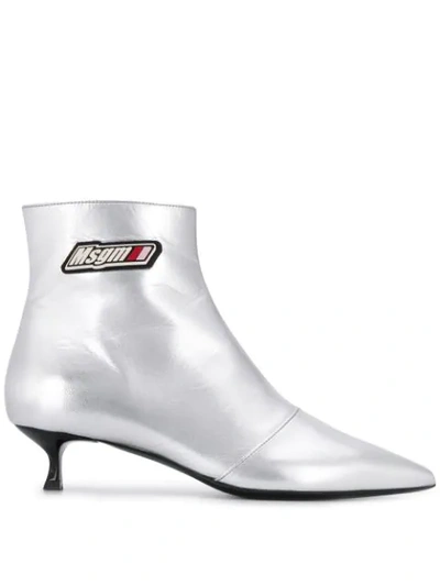 Msgm Kitten Heel Ankle Boots In Silver