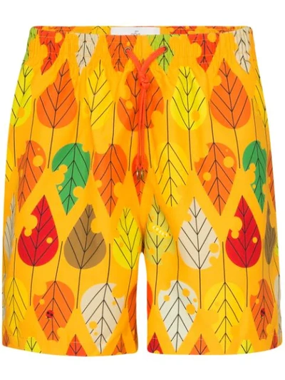 Timo Trunks Leaf Print Swim Shorts In Orange