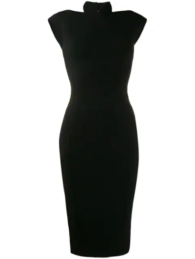 Victoria Beckham Halter Neck Fitted Dress In Black