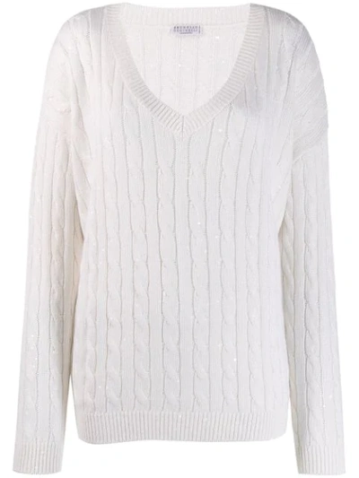 Brunello Cucinelli V-neck Jumper In White