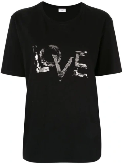 Saint Laurent Distressed Love-print T-shirt In Black