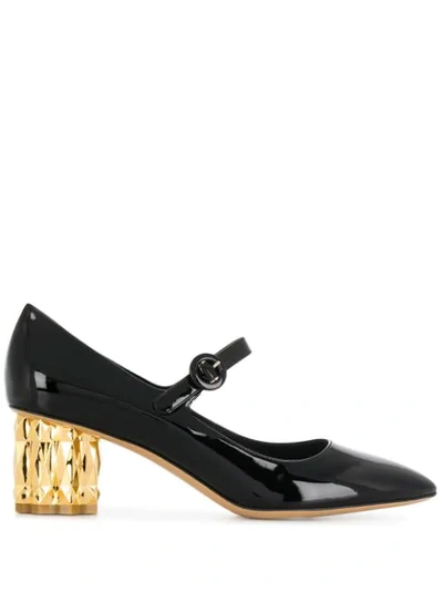 Ferragamo Mary Jane Block Heel Pumps In Black