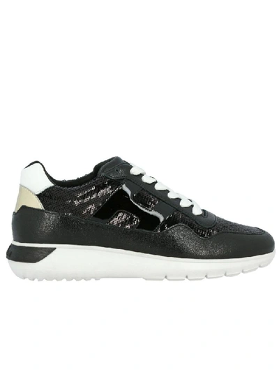 Hogan Sneakers In Leather And Sequins With H And Sport Sole In Black
