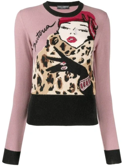 Dolce & Gabbana Print Crew Neck Knitted Top In Pink