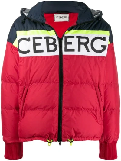 Iceberg Logo Padded Hooded Jacket In Red