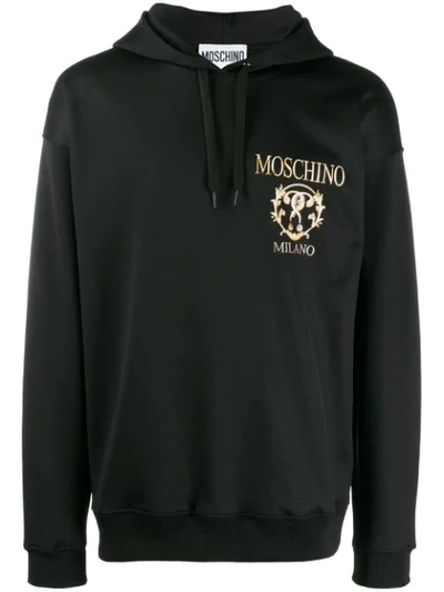 Moschino Logo Cotton Blend Sweatshirt Hoodie In Black