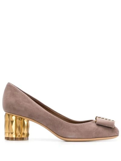 Ferragamo Mary Jane Embellished Heel Pumps In Neutrals