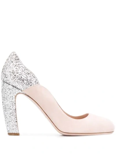 Miu Miu Glitter Embellished Round Toe Pumps In Nude And Neutrals