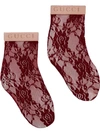 Gucci Floral Lace Ankle Socks In 6218 Rosso