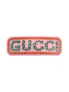 Gucci Crystal Logo Hair Clip In Pink