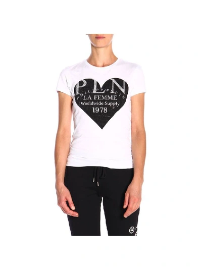 Philipp Plein Short-sleeved T-shirt With Maxi Logo Print And Rhinestones In White