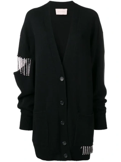 Christopher Kane Oversized Crystal-embellished Wool Cardigan In Black