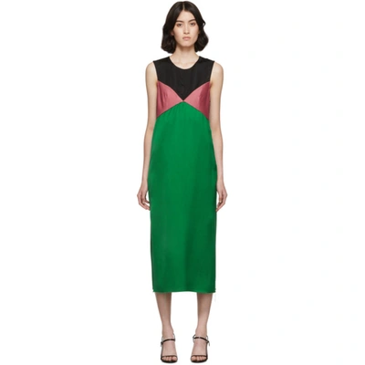 Marina Moscone Colour-block Sleeveless Satin Midi Dress In Green