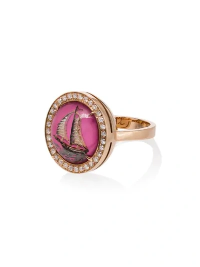 Francesca Villa 18k Rose Gold Diamond Boat Ring In Pink