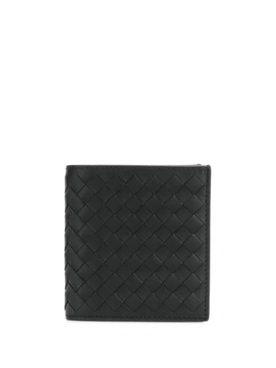 Bottega Veneta Intrecciato Weave Leather Wallet In Black