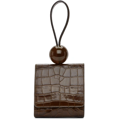 By Far Croc-embossed Ball Clutch In Brown