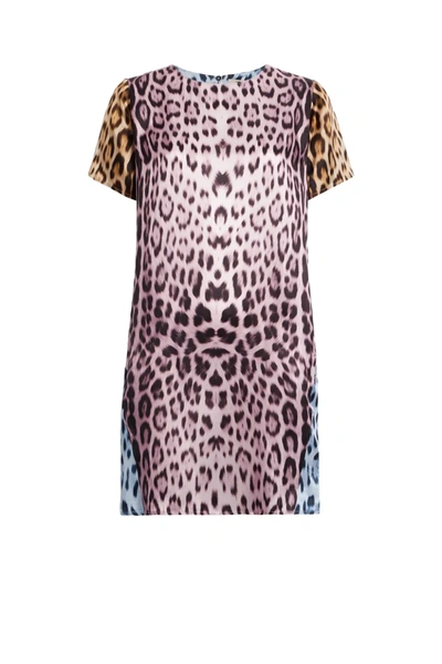 Roberto Cavalli Heritage Jaguar Print Silk Dress In Pink