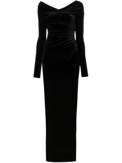 Alexandre Vauthier Off The Shoulder Ruched Velvet Gown In Black