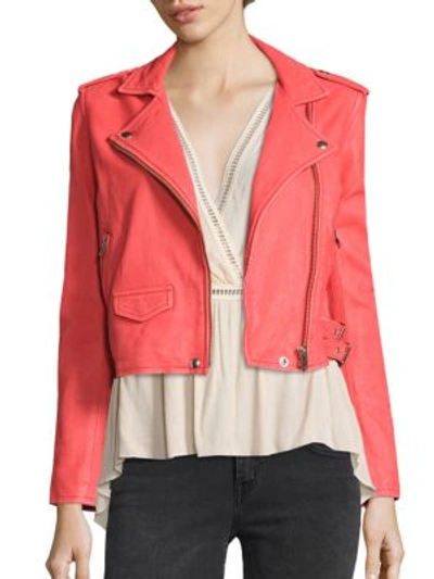 Iro Ashville Leather Moto Jacket In Coral Pink