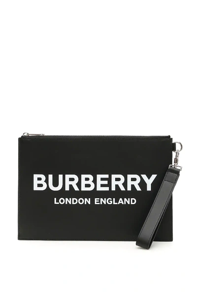 Burberry Edin Logo Print Zip Pouch In Black,white