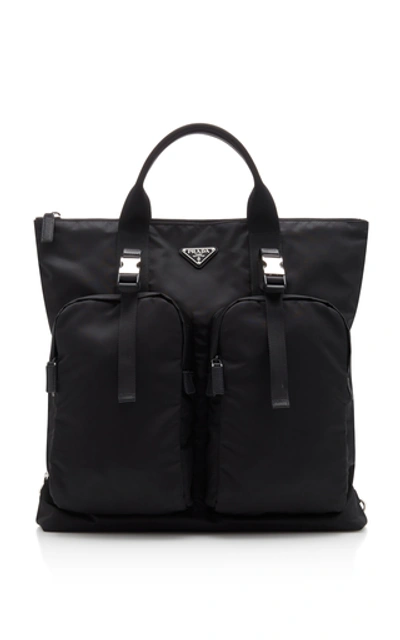 Prada Logo Nylon Backpack Tote Bag In Black