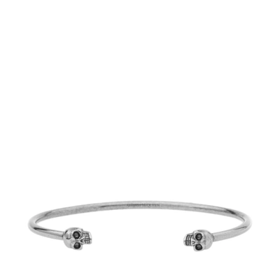 Alexander Mcqueen Twin Skull Brass Bracelet In Silver