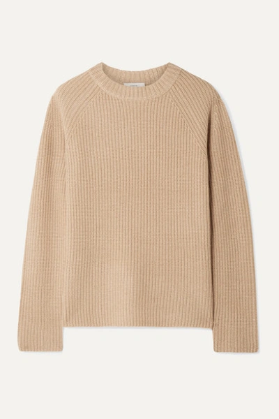 Vince Shaker Ribbed Cashmere Sweater In Beige