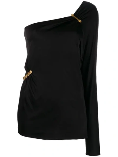 Versace Safety Pin Detail One-shoulder Top In Black