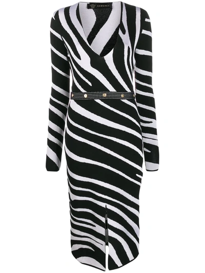 Versace Zebra Long Sleeve Body-con Sweater Dress In A2024 Black White