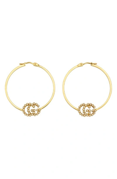 Gucci Running-g Diamond Hoop Earrings In Yellow Gold