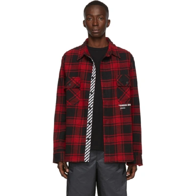Off-white Ssense Exclusive Red Quote Flannel Shirt In 2001 Red/wt