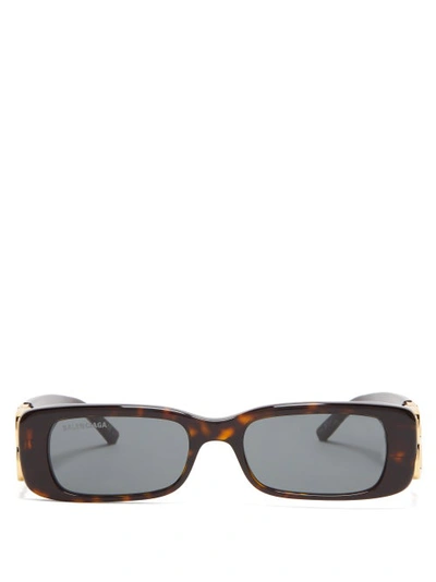 Balenciaga 'hybrid' Tortoiseshell Acetate Front Rectangular Frame Sunglasses In Multi-colour