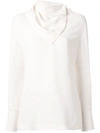 3.1 Phillip Lim Long Sleeve Crepe Blouse With Removable Scarf In White