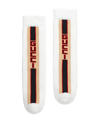 Gucci Kid's Logo Stripe Socks In White