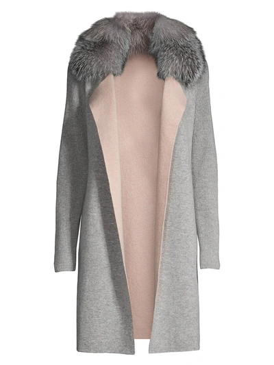 Sofia Cashmere Fox Fur-collar Cashmere Cardigan In Grey