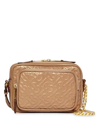 Burberry Small Monogram-embossed Leather Camera Bag In Neutrals