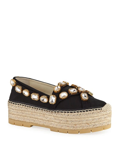 Gucci Pilar Embellished Platform Espadrilles In Black