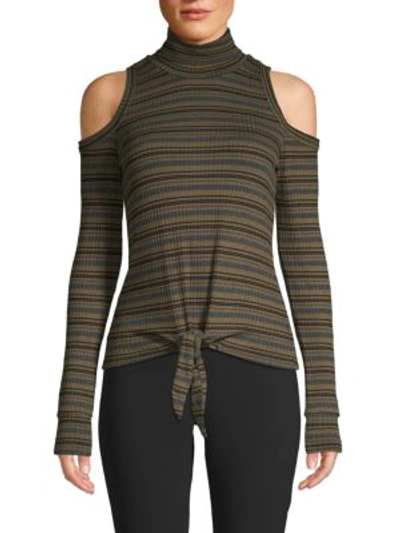 Red Haute Striped Turtleneck Cold-shoulder Top In Army