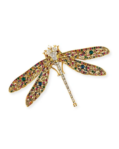 Kenneth Jay Lane Crystal Dragonfly Pin In Multi